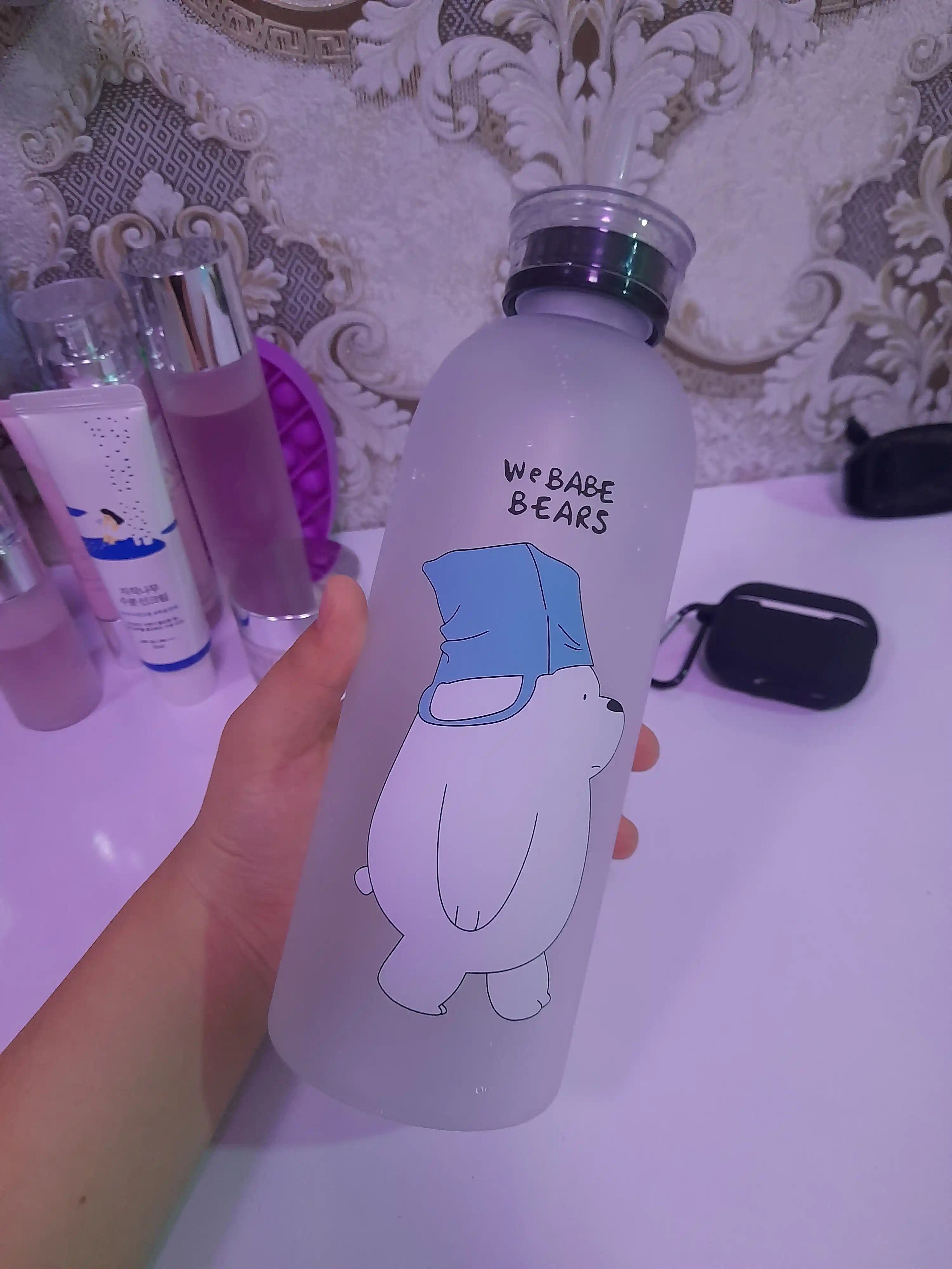 Mat plastikdan tayyorlangan ayiqli rasmli shisha, 1000 ml