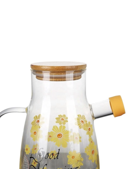 Grafin yog‘ va sirka uchun shisha idish, bambuk qopqoqli shisha idish, 500 ml, 1 litr