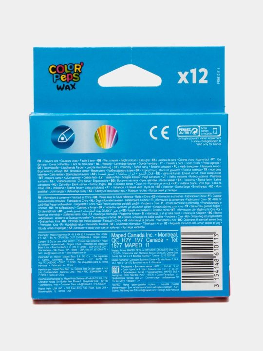 Color’Peps Wax 861011 rangli Maped moy-pastel qalamlari, 12