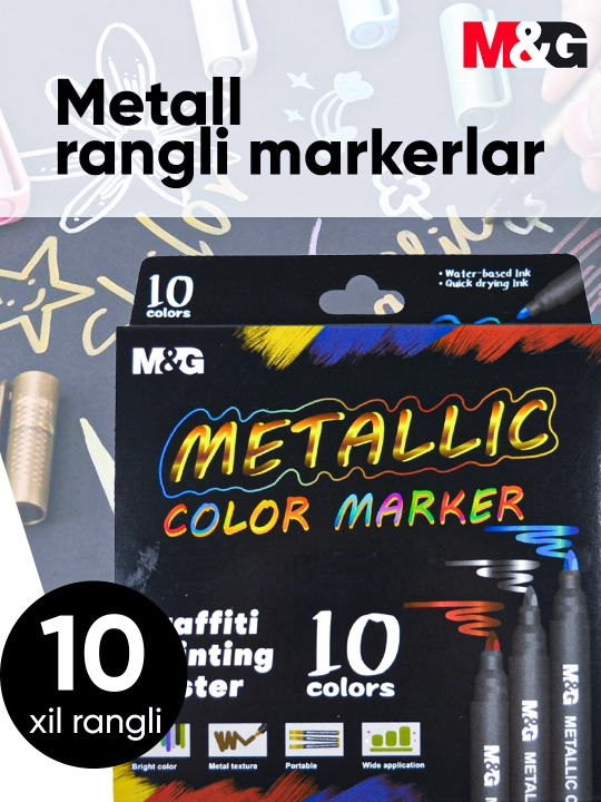 Metallic markerlari, 10 ta rang