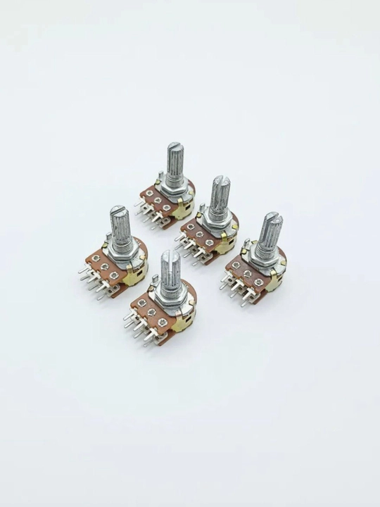 Потенциометр WH148-2 B1K 1кОм для пайки, 6pin, стерео, 5 шт