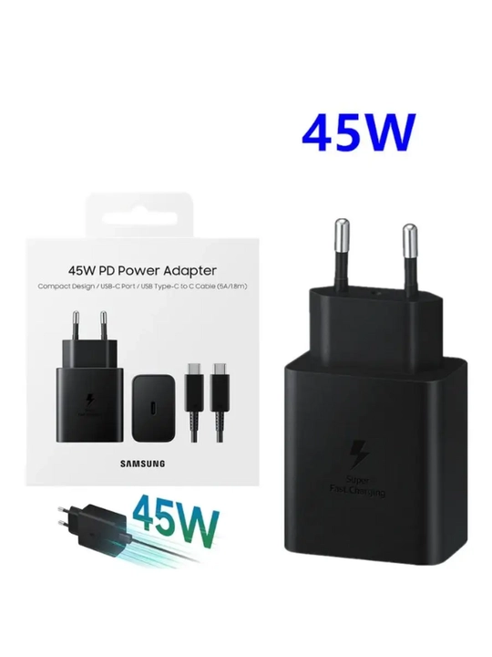 Быстрая зарядка Samsung Charger 45 Вт, 25 Вт, кабель Type-C