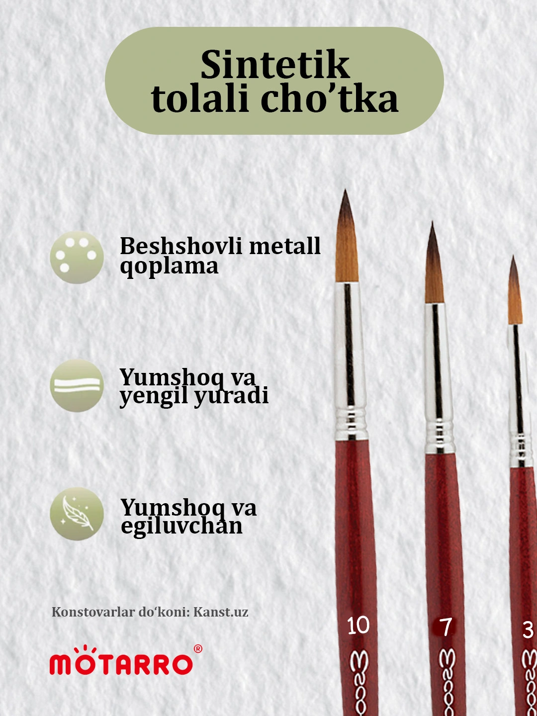 Mo Rasm Rasm chizish uchun badiiy mo‘yqalam to‘plami 3,7,10. sintetik chotka ...