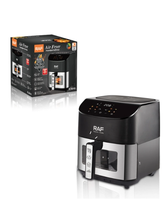Aerogril RAF air fryer 5, 6.5, 8 litr, 1700 Vt, yog‘siz, oyna bilan, sensorli boshqaruv