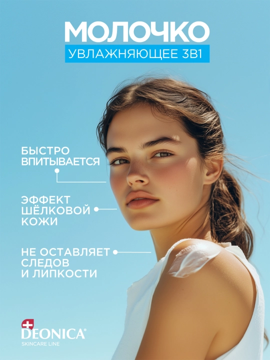 Deonica Skincare liniyasidan barcha teri turlari uchun namlovchi tana suti, 200 ml