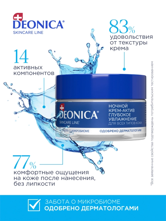 Deonica Skincare liniyasi barcha teri turlari uchun tungi namlovchi yuz kremi, 50 ml