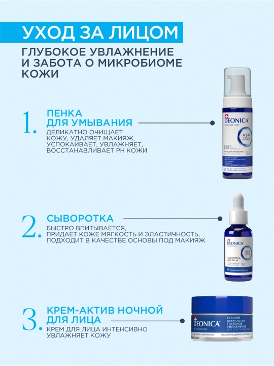 Deonica Skincare liniyasi barcha teri turlari uchun tungi namlovchi yuz kremi, 50 ml
