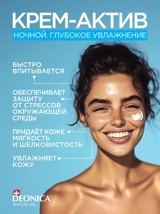 Deonica Skincare liniyasi barcha teri turlari uchun tungi namlovchi yuz kremi, 50 ml