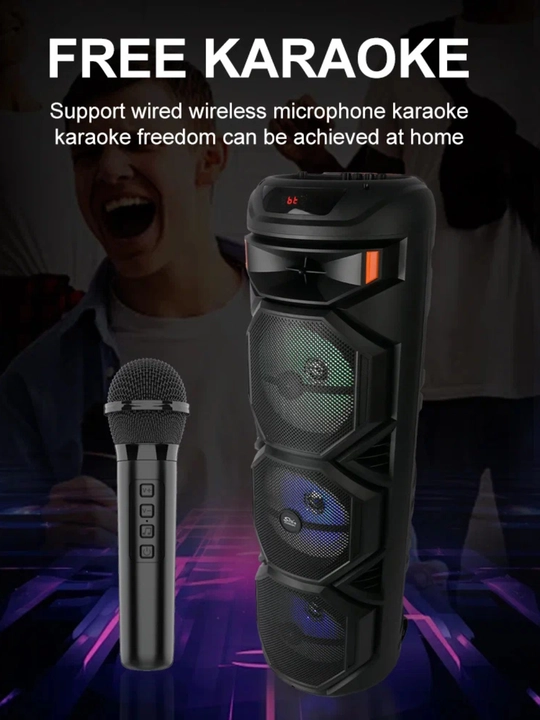 Karaoke kolonka, Bluetooth, simsiz mikrofonli, RGB chiroqli, 90×30 sm