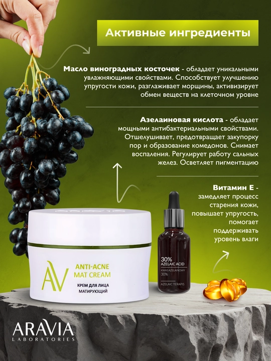 Крем для лица, матирующий, для жирной и проблемной кожи, Anti-Acne Mat Cream, 50 мл