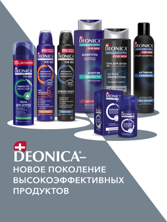 Deonica Active Freshness erkaklar uchun quruq shampun spreyi, 250 ml