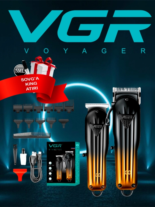 Soqol, soqol olish uchun VGR 646+ trimmer, KING parfyumeri namunasi, 5 ml sovg‘a sifatida - 