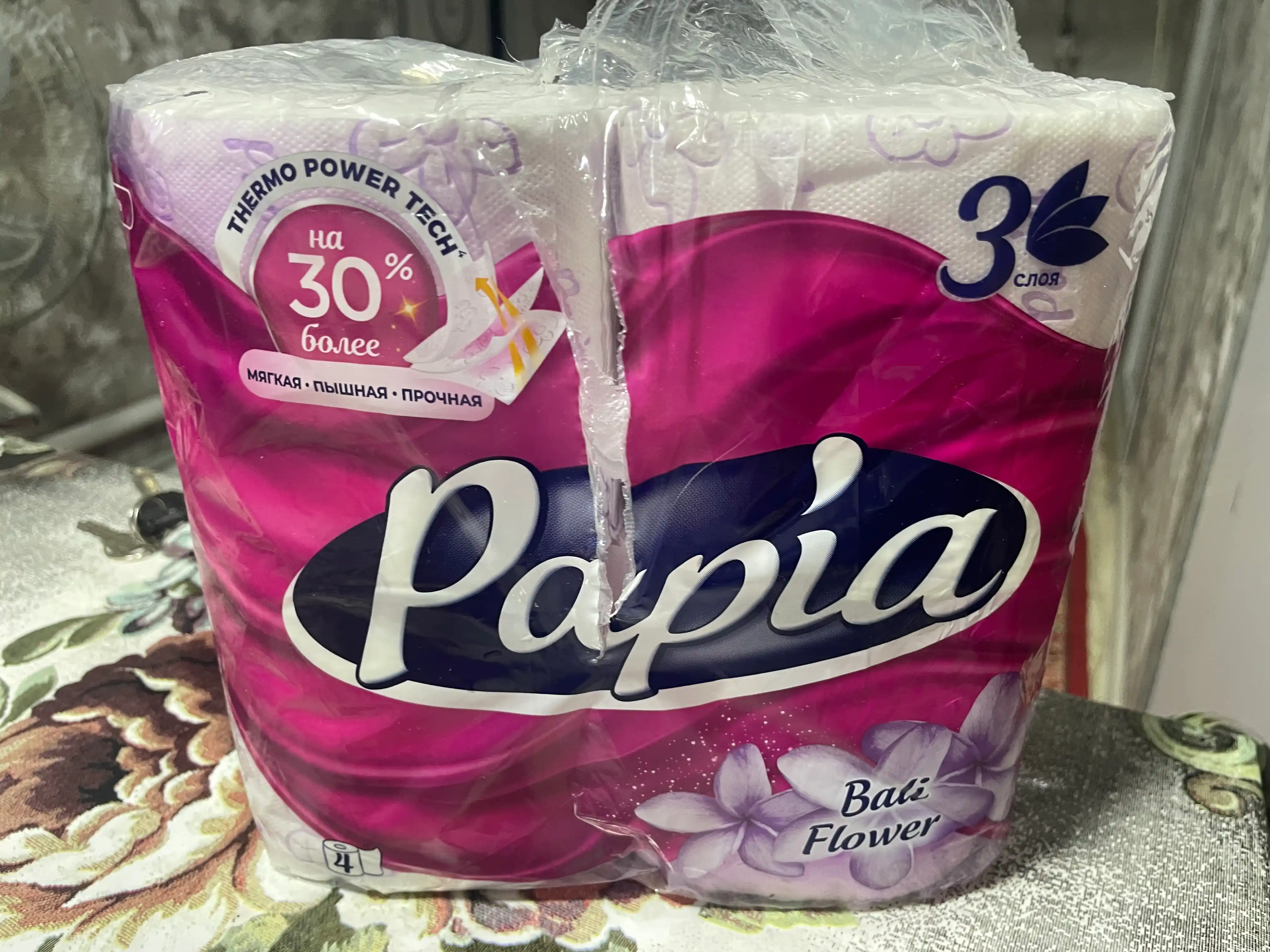 Tualet qog'ozi Papia Bali Flower, 3 qatlam 4 dona