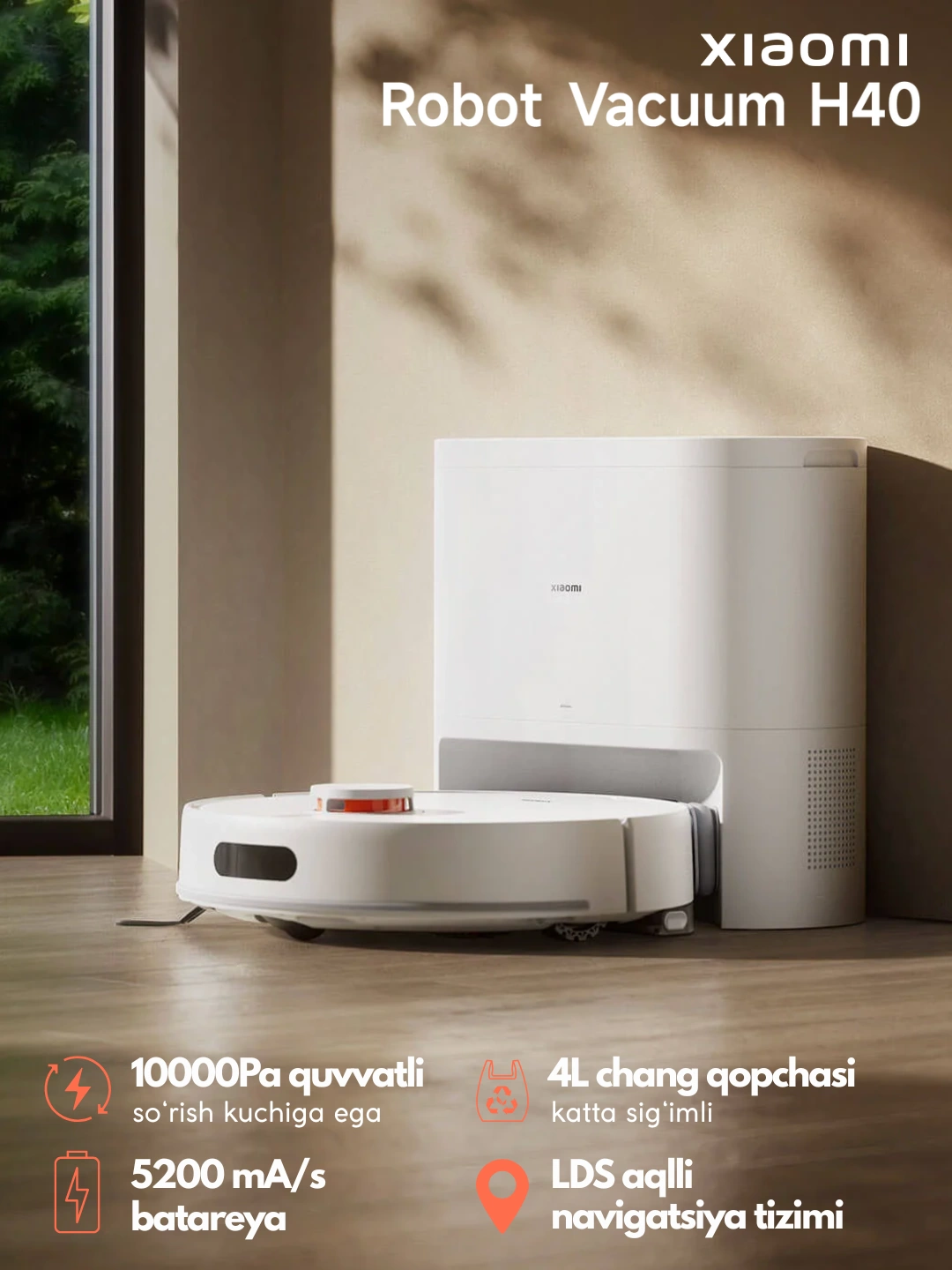 Робот-пылесос Xiaomi Robot Vacuum H40,мощность 10000Pa,пылесборник 4л,навигация LDS за 3999000 сум со скидкой 43%. Uzum Market
