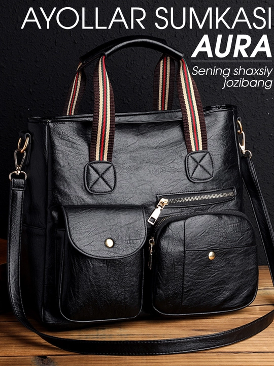 Ayollar sumkasi AURA, tout, shopper A4, krossbodi, yelkadan osiladigan sumka, ekocharm