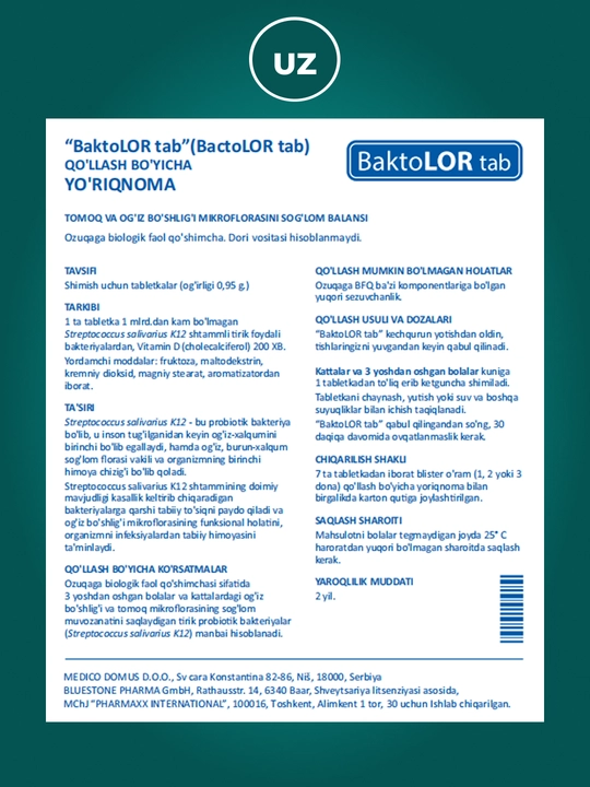 Baktolor tabletkalar