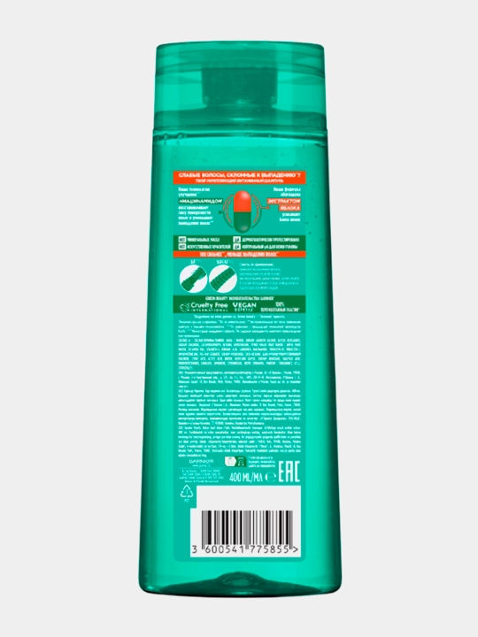 Shampun Garnier Fructis, yo'liq quvvat bilan o'sadi, zaiflashgan sochlar uchun, 400 ml