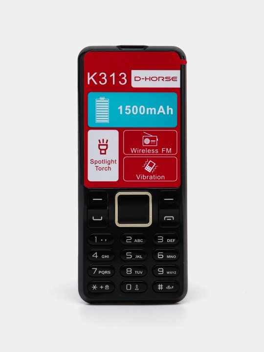 Knopkali telefon D-Horse K313, 2 sim karta, IMEI o'tgan, FM radio, 600 mAh, zaryadkasi bor - 