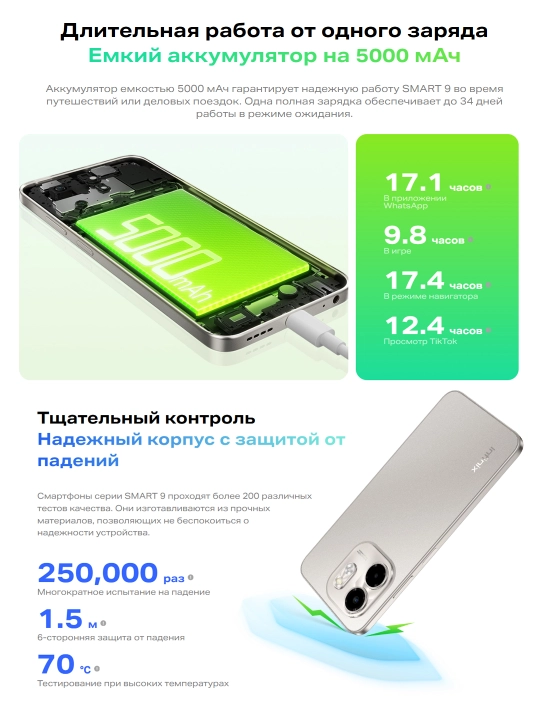 Смартфон Infinix Smart 9, 3/64GB, 4/128GB, 5000 mAh, 6.7'', 120 Гц