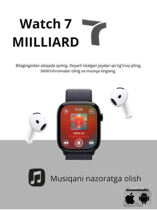 Watch 10 Series, 2,04 дюйма, AMOLED-дисплей, 9,45 мм, 7 миллиардов оригинальных копий