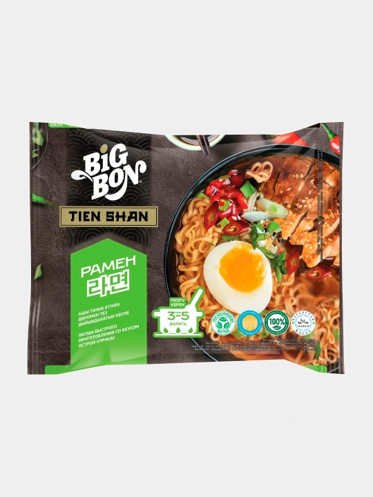 BIGBON ramen, bug'doyli lag'mon, achchiq tovuq ta'mi, 100 g - 