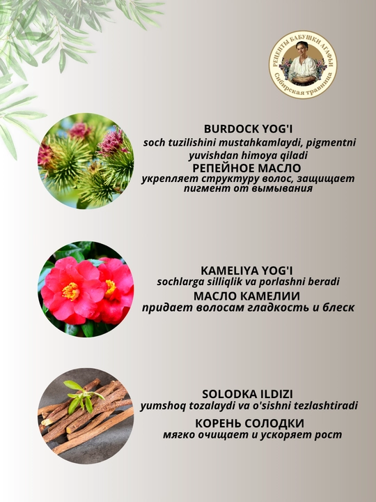 Quruq, shikastlangan, bo‘yalgan sochlar uchun Рецепты бабушки Агафьи soch balzami, 500 ml