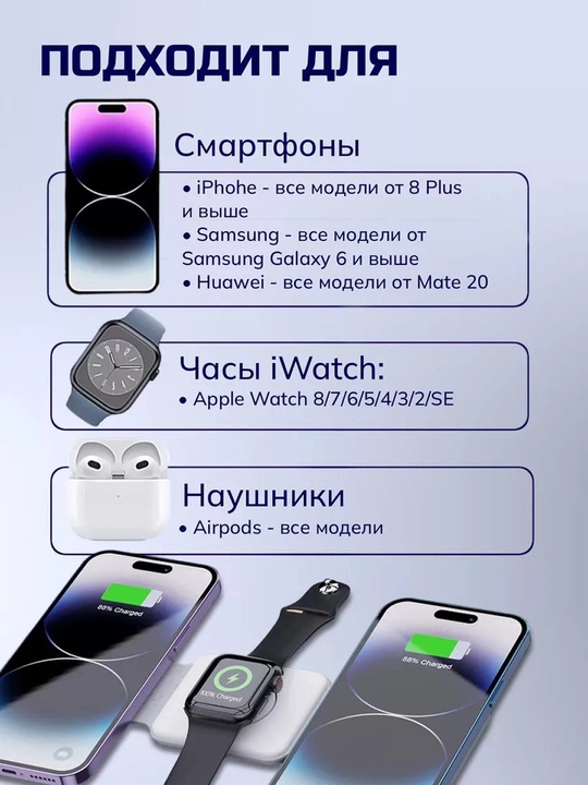 Simsiz zaryadlash 3 tasi 1 da, iPhone, Android, Airpods, Apple Watch uchun