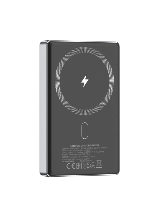 Simsiz magsafe power bank CANYON OnPower Slim, iphone uchun, 5000 mA, 10000 mA