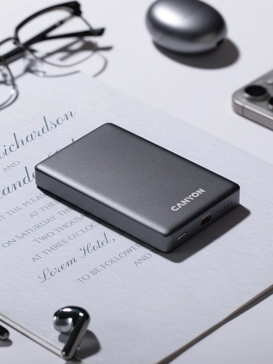 Simsiz magsafe power bank CANYON OnPower Slim, iphone uchun, 5000 mA, 10000 mA