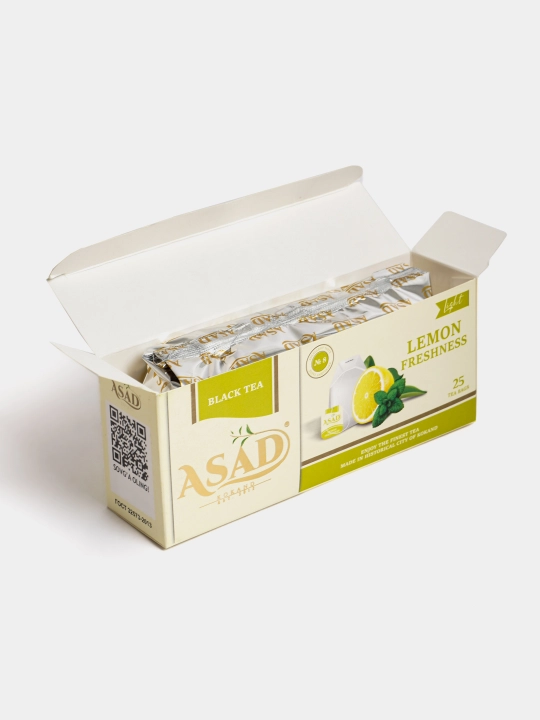 Qora choy Asad mevali, 25 paket, qulupnay, malinа, limon, bergamot