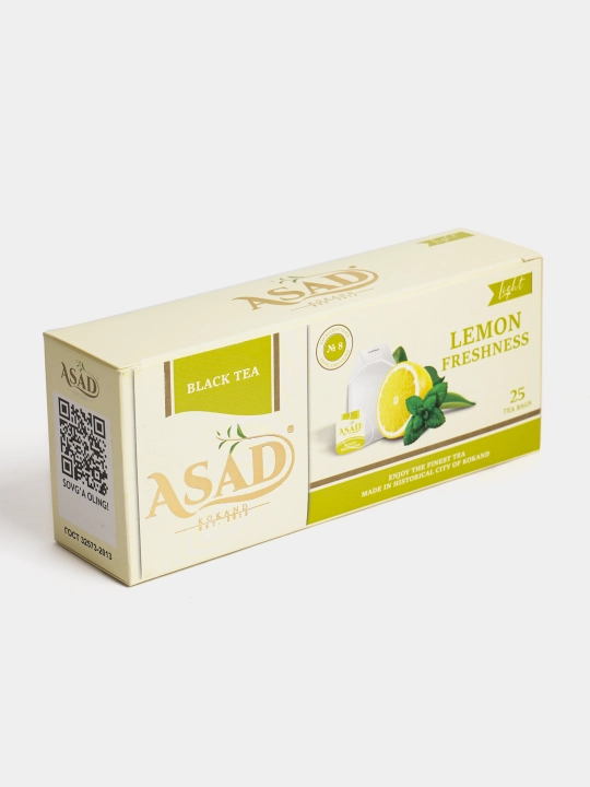Qora choy Asad mevali, 25 paket, qulupnay, malinа, limon, bergamot