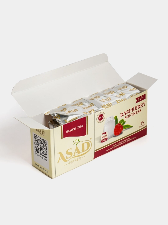 Черный чай Asad фруктовый, 25 пакетиков, вкус клубника,малина, лимон,бергамот