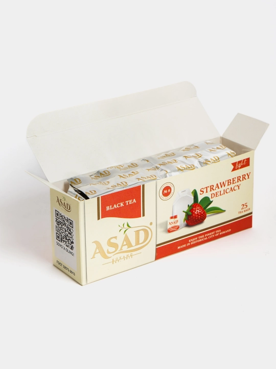 Черный чай Asad фруктовый, 25 пакетиков, вкус клубника,малина, лимон,бергамот