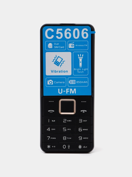 U-FM Mobile C5606 tugmali telefoni, oddiy FM radio telefoni, 2 ta SIM karta, kamera - 