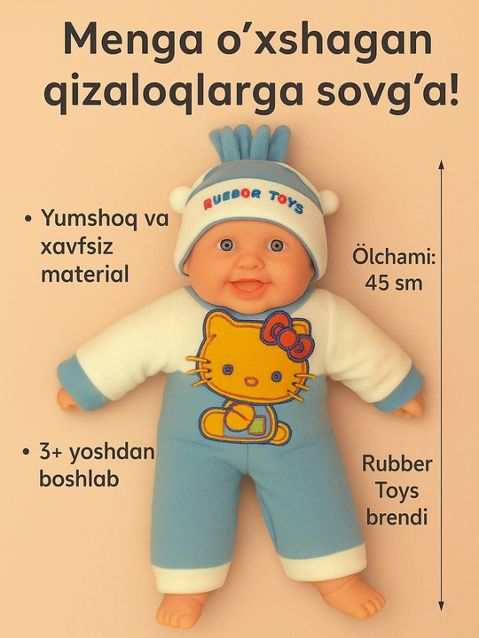 Hello Kitty kostyumidagi chaqaloq qo‘g‘irchoq, 45 sm - 