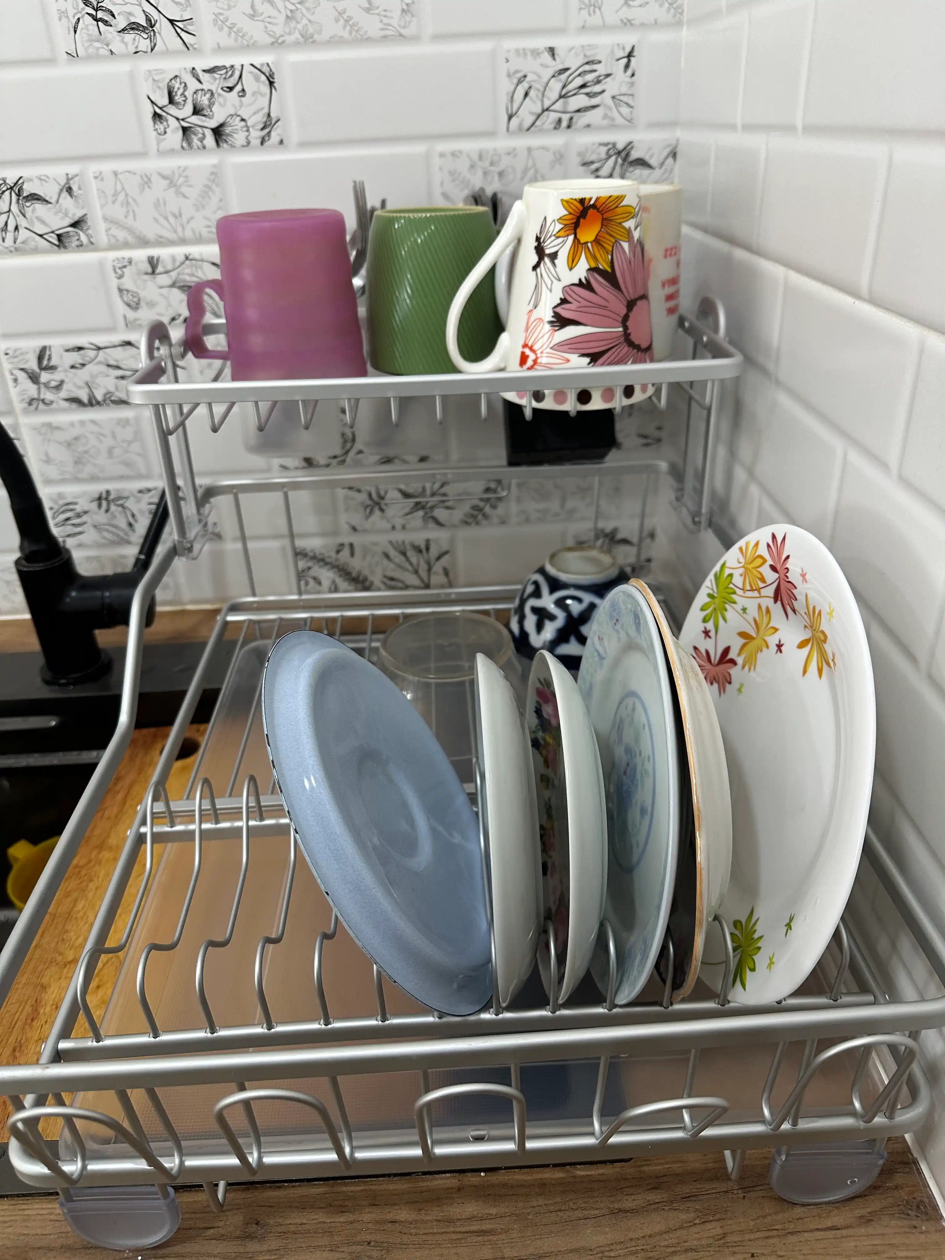 Сушилка для посуды, настольная, для кухни и раковины, с поддоном, аллюминиевая, двухъярусная