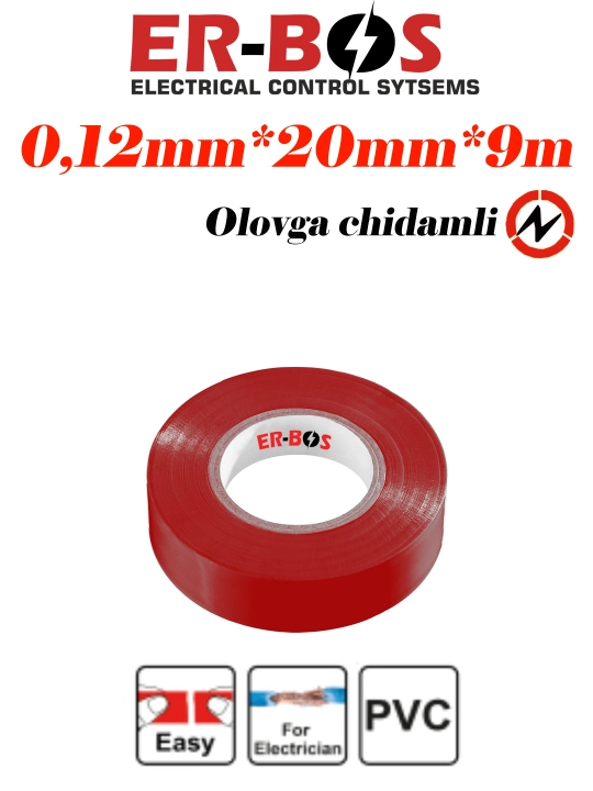 Izolenta, PVC izolyatsion lenta, kabel ezolyatsiyasi uchun, 0.12 mm * 20 mm * 9 m - 