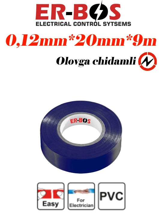 Izolenta, PVC izolyatsion lenta, kabel ezolyatsiyasi uchun, 0.12 mm * 20 mm * 9 m - 