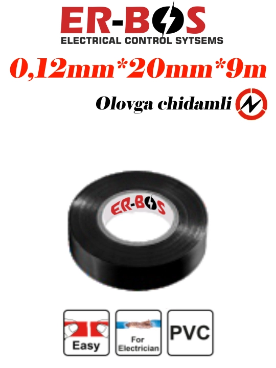 Izolenta, PVC izolyatsion lenta, kabel ezolyatsiyasi uchun, 0.12 mm * 20 mm * 9 m - 
