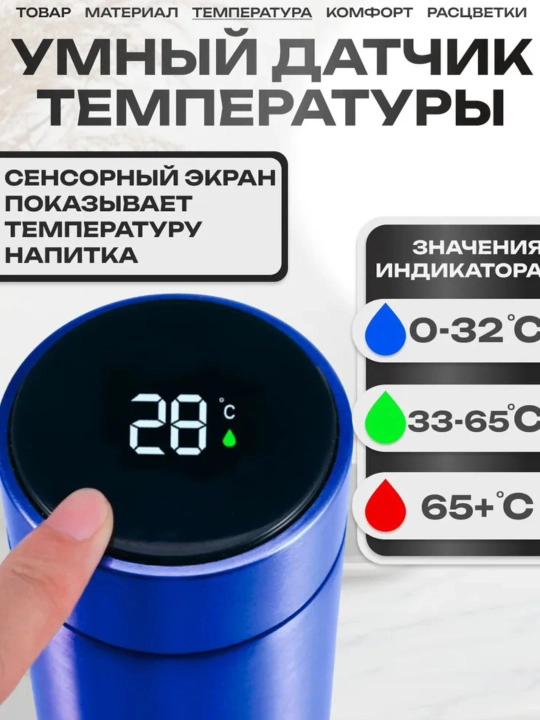 Термос с датчиком температуры, кружка-индикатор, 500 мл