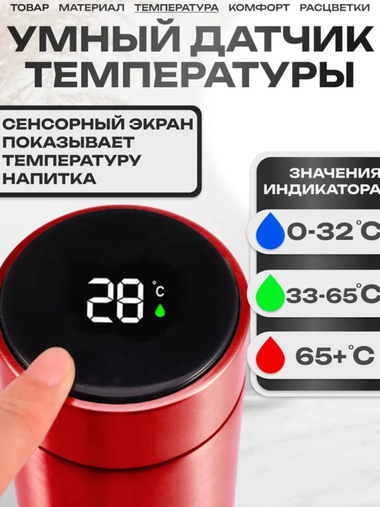 Термос с датчиком температуры, кружка-индикатор, 500 мл