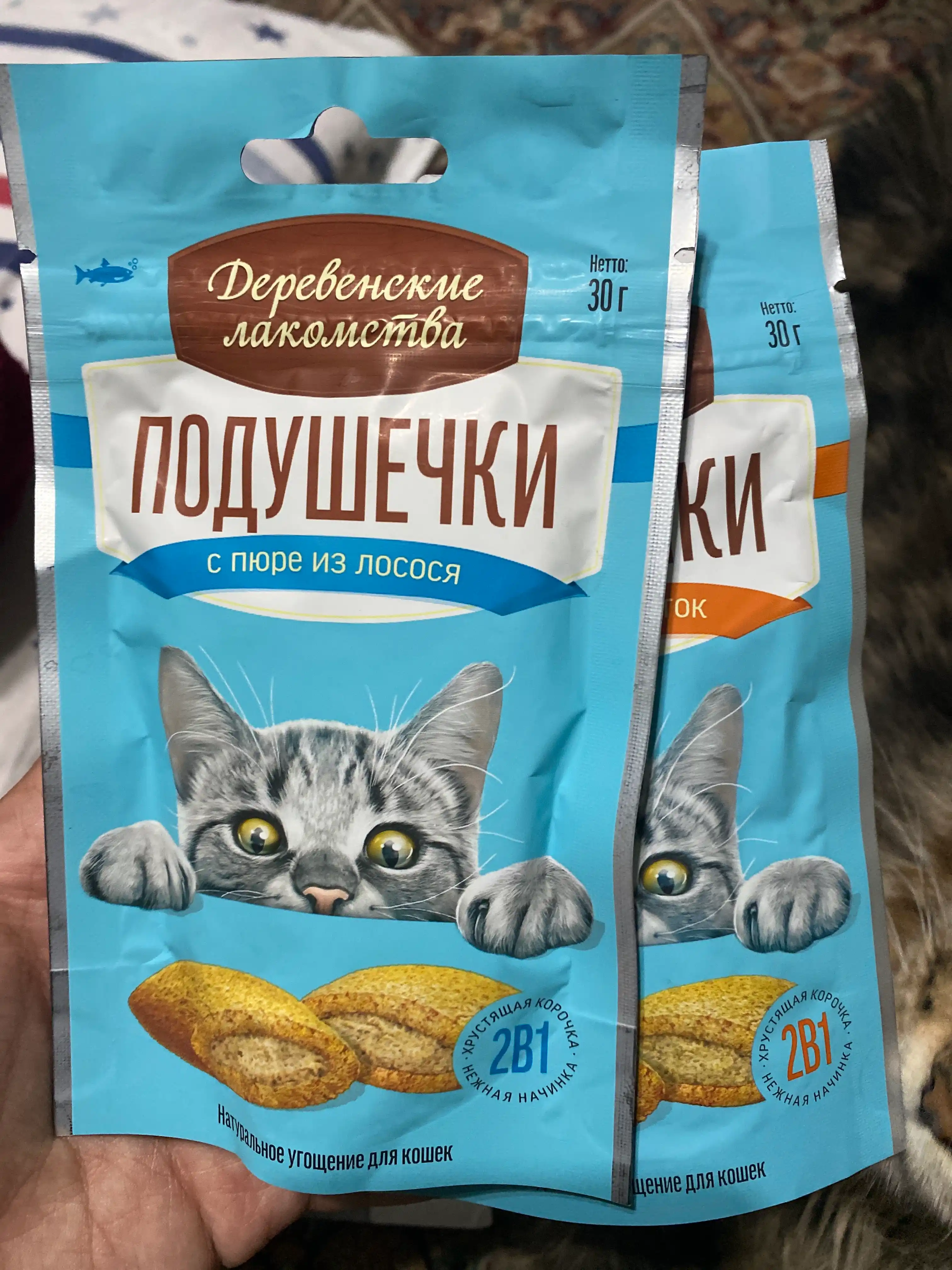 Корм для кошек, подушечки "Деревенские лакомства", лакомство для кошек