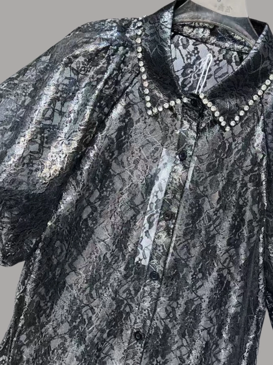 Блузка из кружева с воротником, украшенным стразами Swarovski