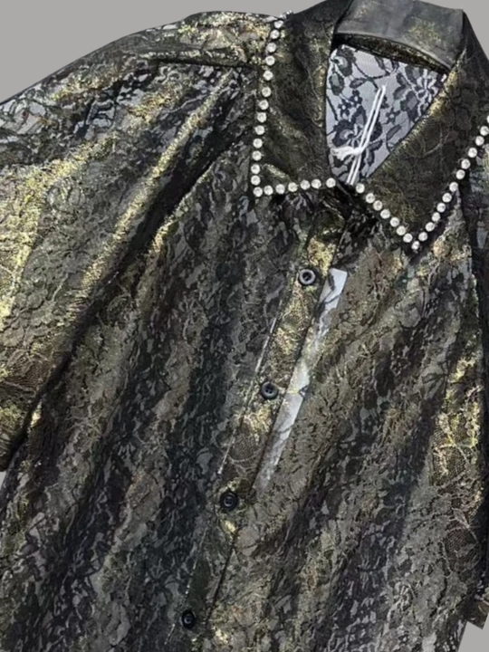 Блузка из кружева с воротником, украшенным стразами Swarovski
