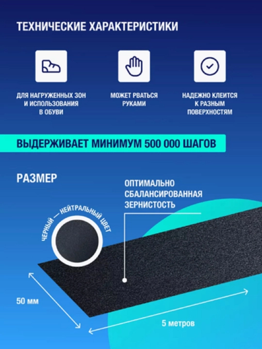 Скотч изолента с наждачным покрытием против скольскозсти 50 мм 5 м, 1 шт