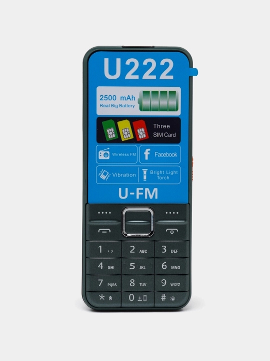 Tugmali telefon U-FM Mobile U222, oddiy telefon, FM radio, 1800 mA/s - 
