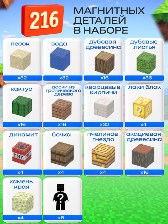 Конструктор магнитный развивающий набор Майнкрафт