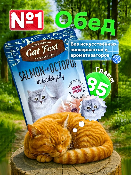 Влажный корм для кошек, "Super premiem CAT FEST natural food" 85г 3 шт
