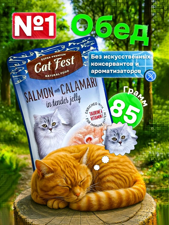 Влажный корм для кошек, "Super premiem CAT FEST natural food" 85г 3 шт