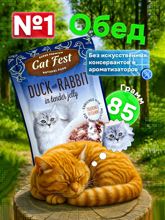 Влажный корм для кошек, "Super premiem CAT FEST natural food" 85г 3 шт